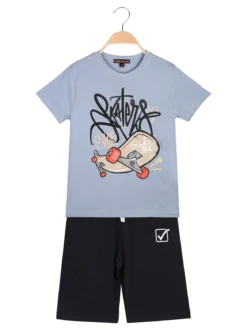 Givova Completo corto da ragazzo in cotone con t-shirt e bermuda - azzurro