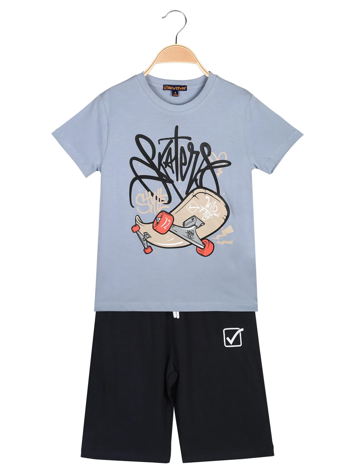 Givova Completo corto da ragazzo in cotone con t-shirt e bermuda - azzurro