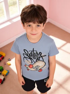 Givova Completo corto da ragazzo in cotone con t-shirt e bermuda - azzurro