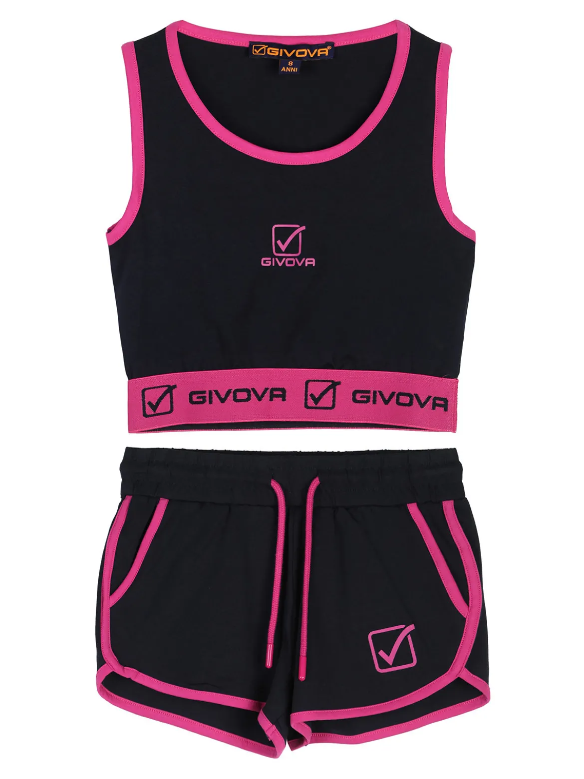 Givova Completo sportivo da ragazza con top e shorts - blu scuro