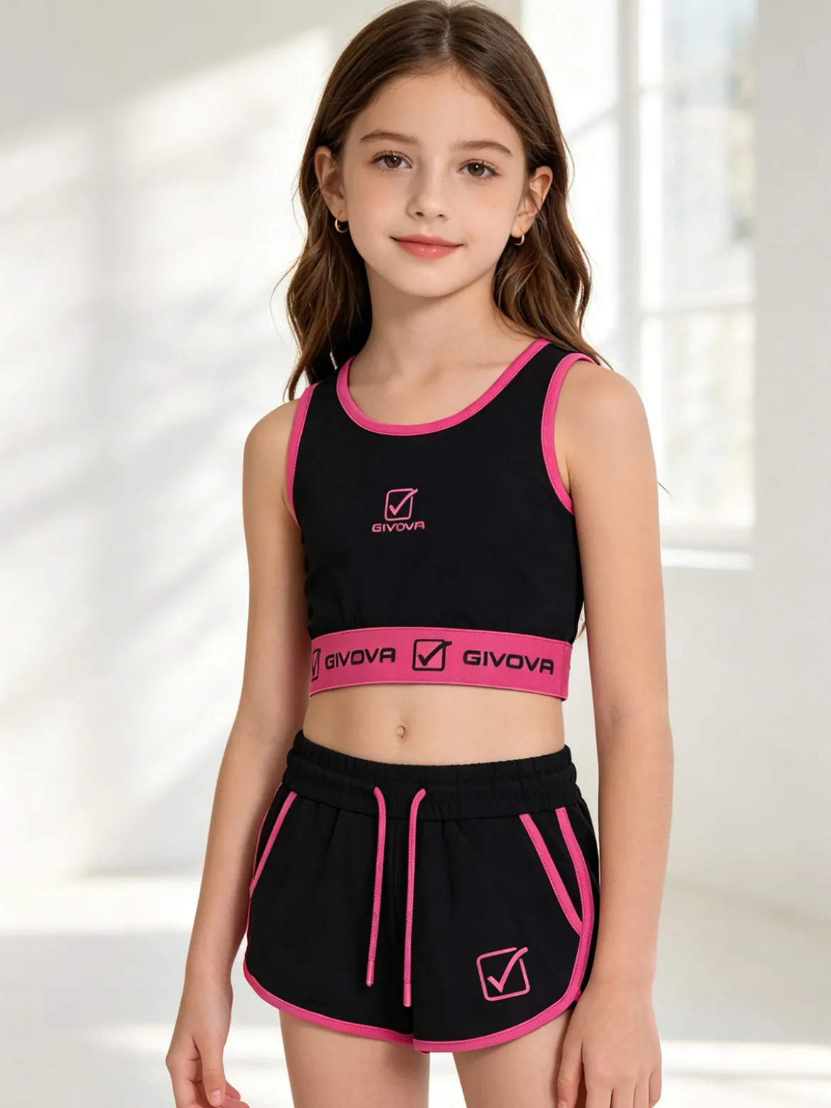 Givova Completo sportivo da ragazza con top e shorts - blu scuro