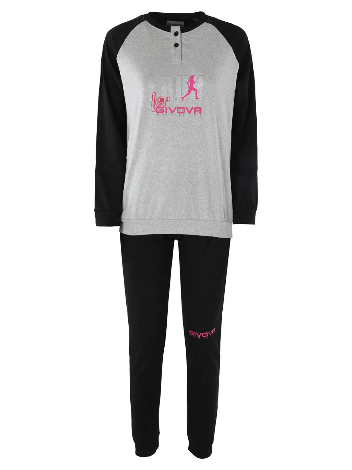Givova Pigiama lungo da donna in cotone interlock con stampa - grigio