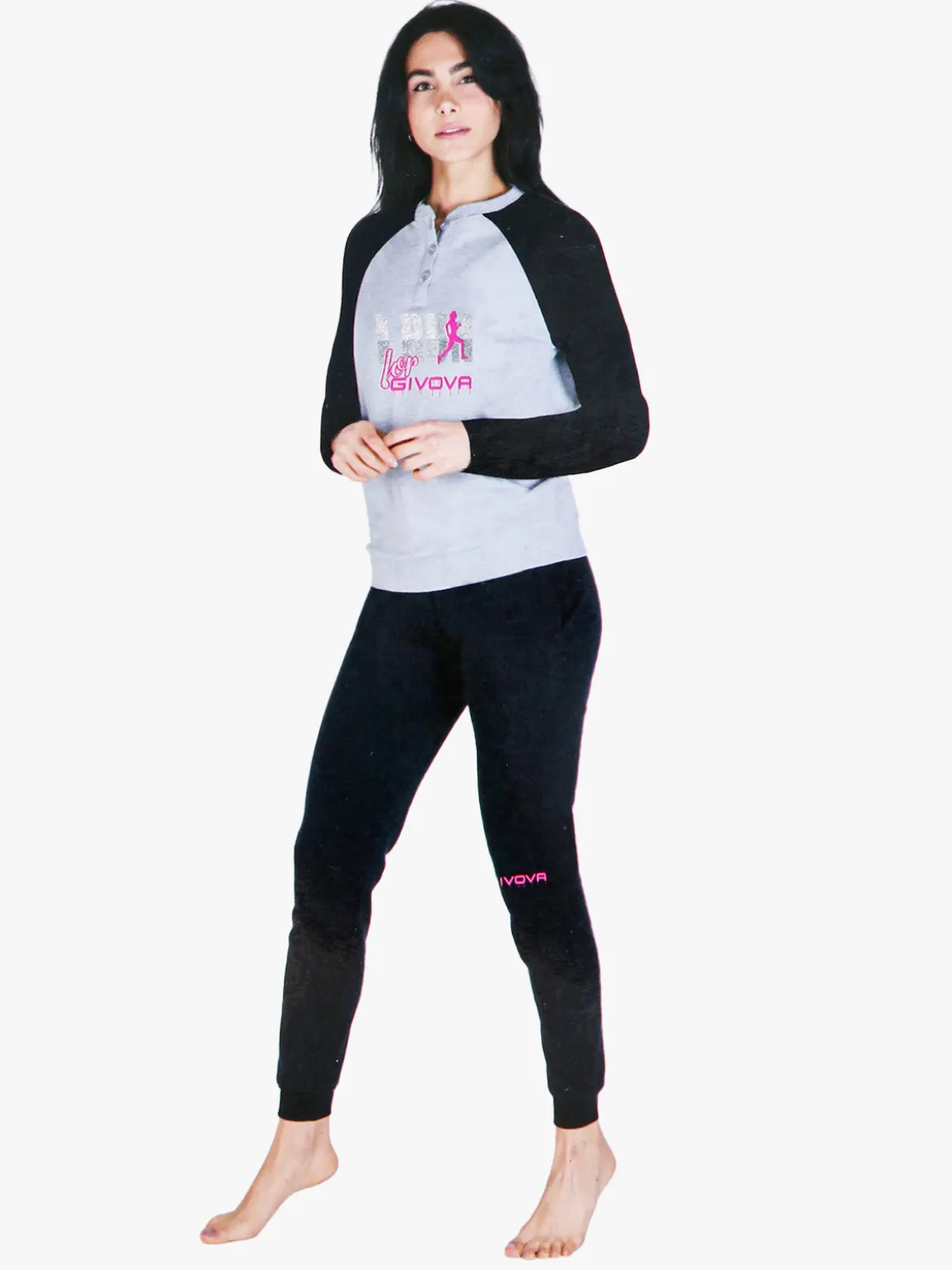 Givova Pigiama lungo da donna in cotone interlock con stampa - grigio