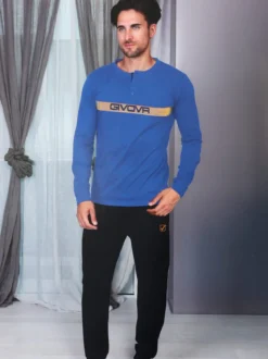 Givova Pigiama lungo da uomo in misto cotone - azzurro