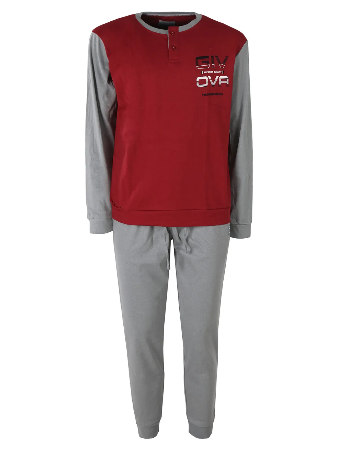 Givova Pigiama lungo da uomo in misto cotone interlock - bordeaux