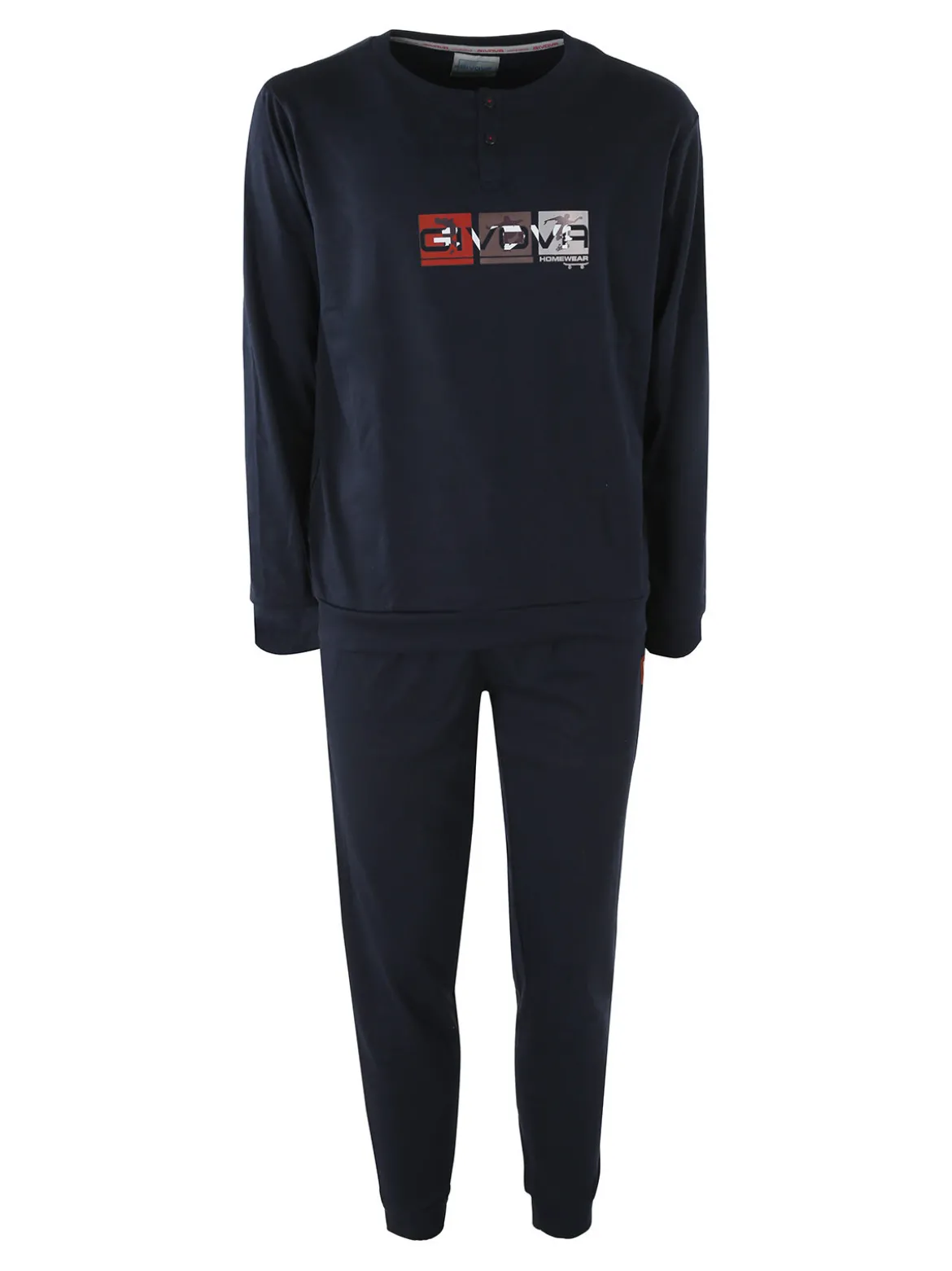 Givova Pigiama uomo in misto cotone interlock con logo - blu scuro