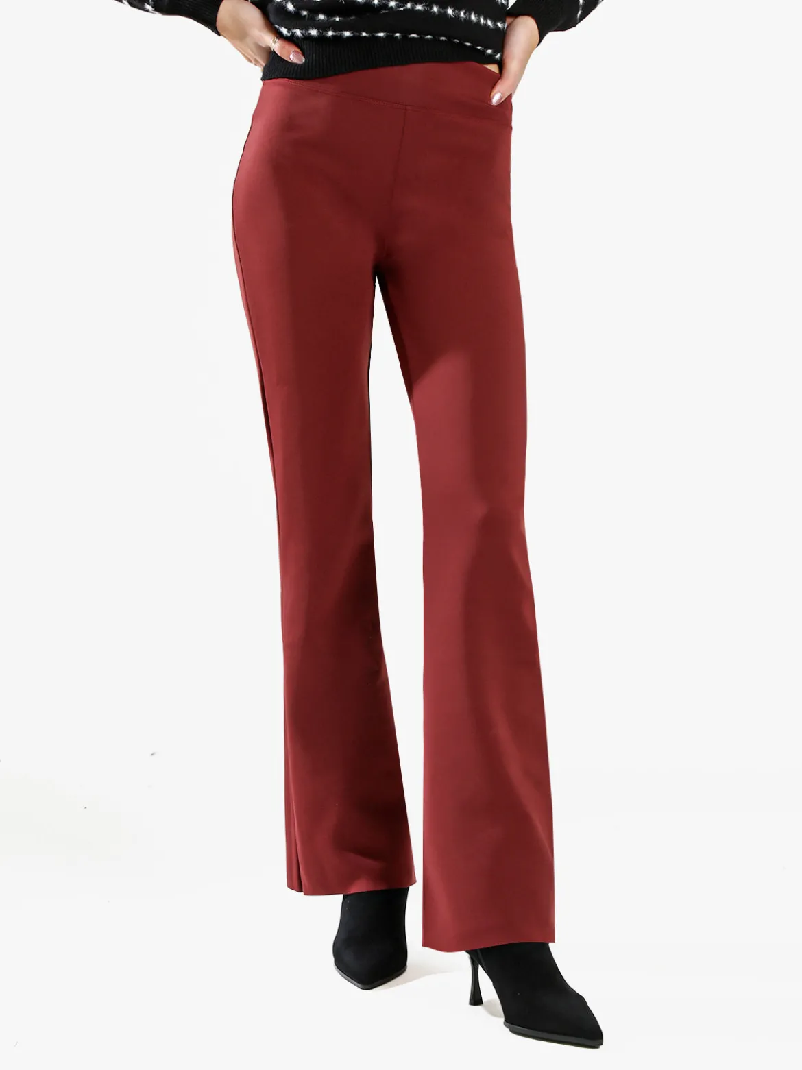 Gladys Leggings donna a gamba larga con finale in taglio vivo - bordeaux