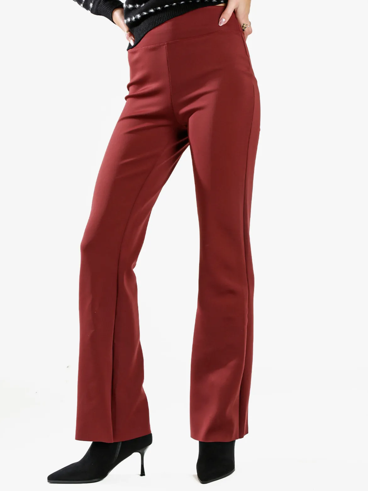 Gladys Leggings donna a gamba larga con finale in taglio vivo - bordeaux