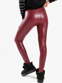 Gladys Leggings donna in ecopelle con interno in micropile - bordeaux