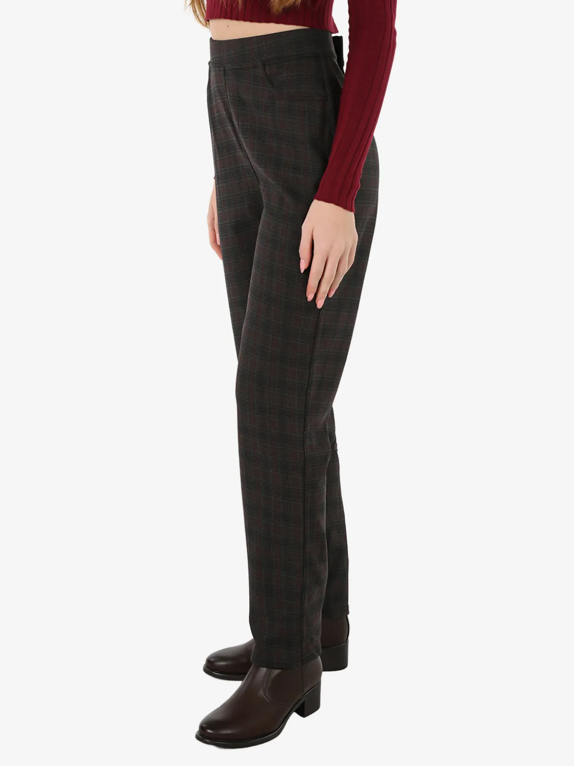 Gladys Leggings donna pied de poule con interno in pile - marrone