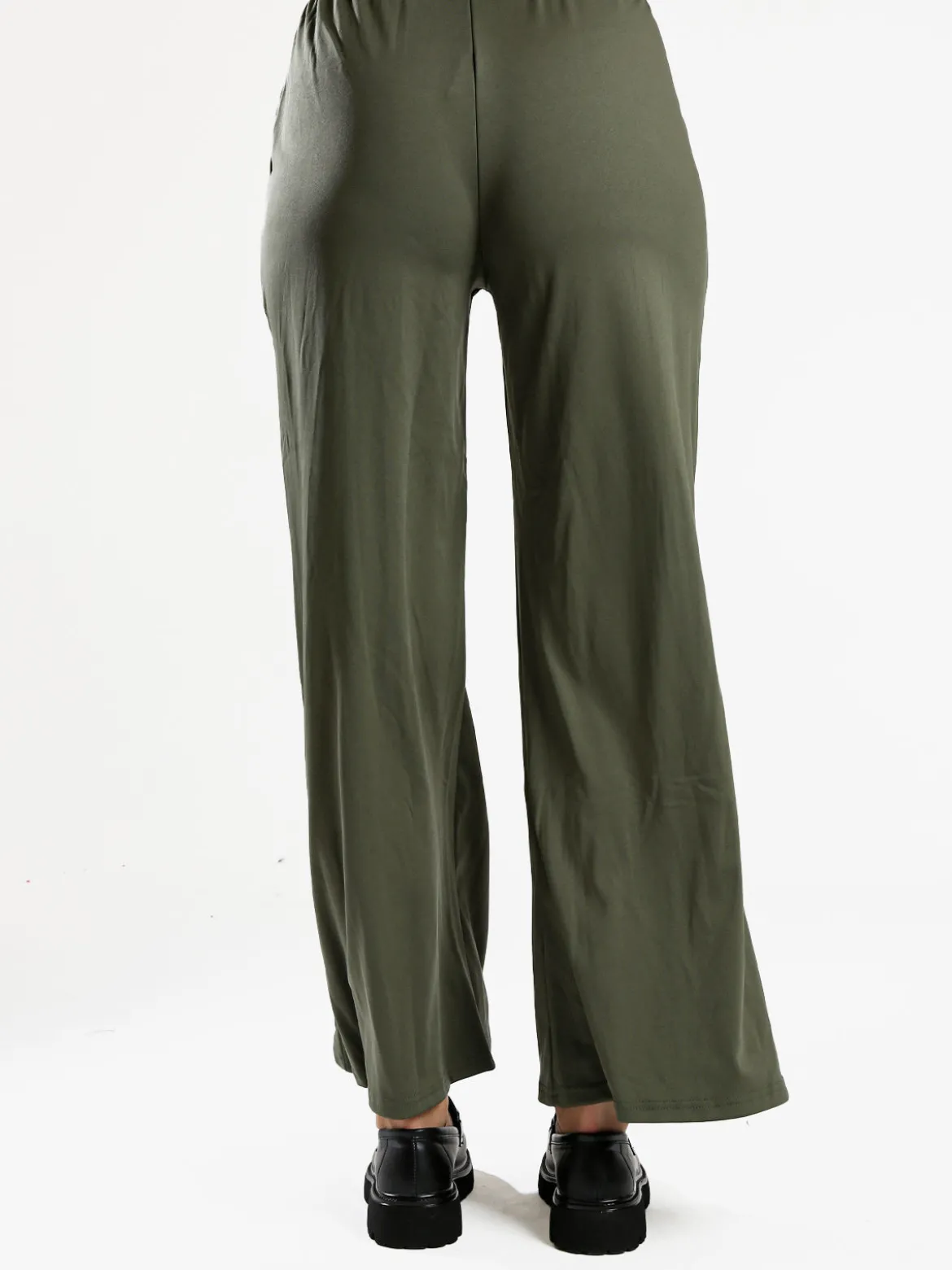 Gladys Pantaloni donna a gamba larga con interno in pile - oliva