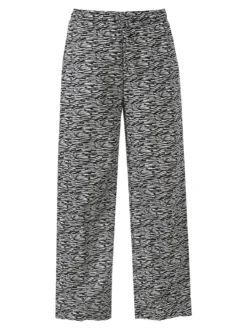 Gladys Pantaloni donna in cotone a gamba larga zebrati con coulisse - nero