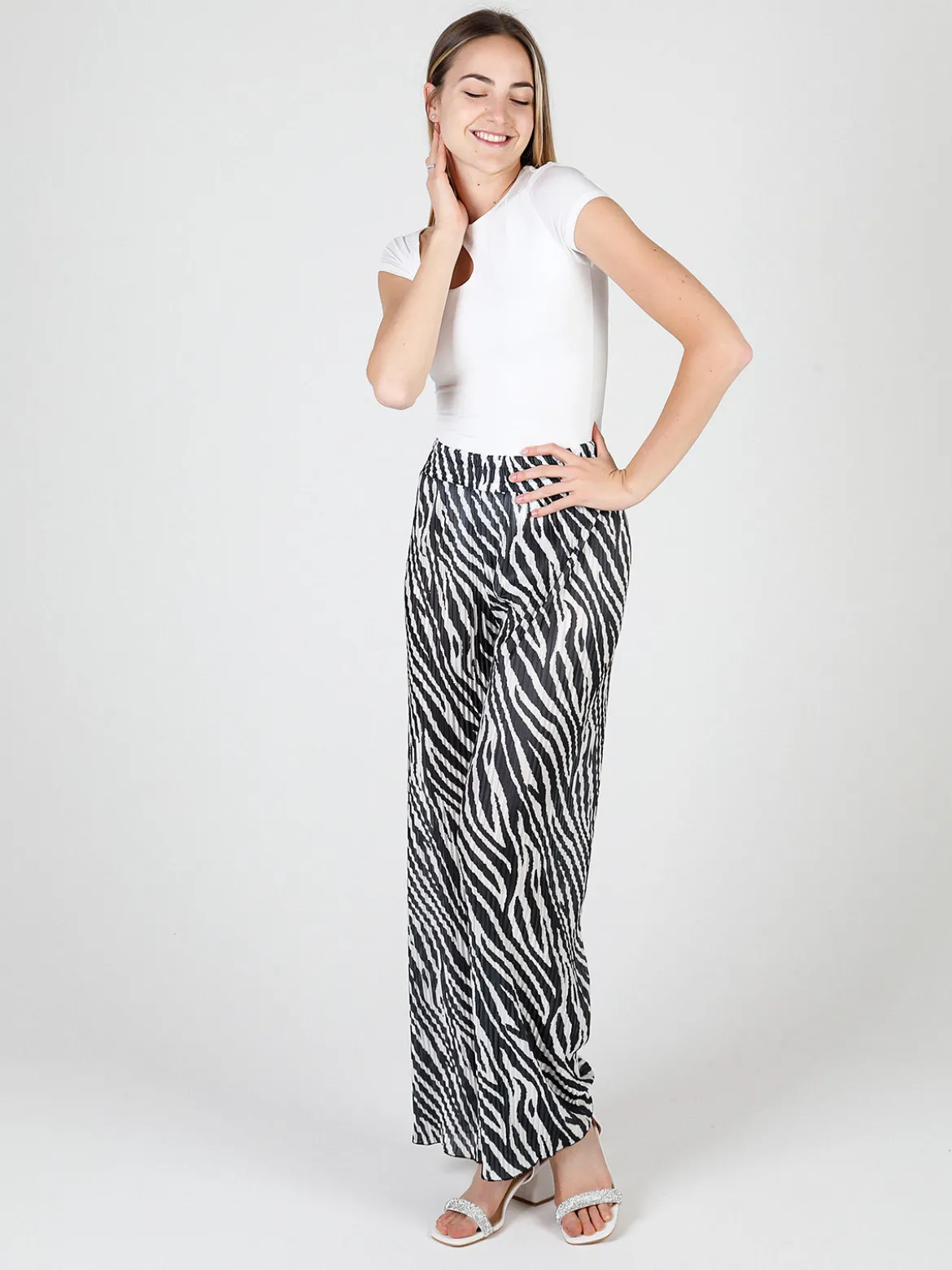 Gladys Pantaloni donna leggeri a palazzo zebrati
