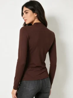 Gondola Blu Maglia donna accollata a maniche lunghe con drappeggio laterale - moro