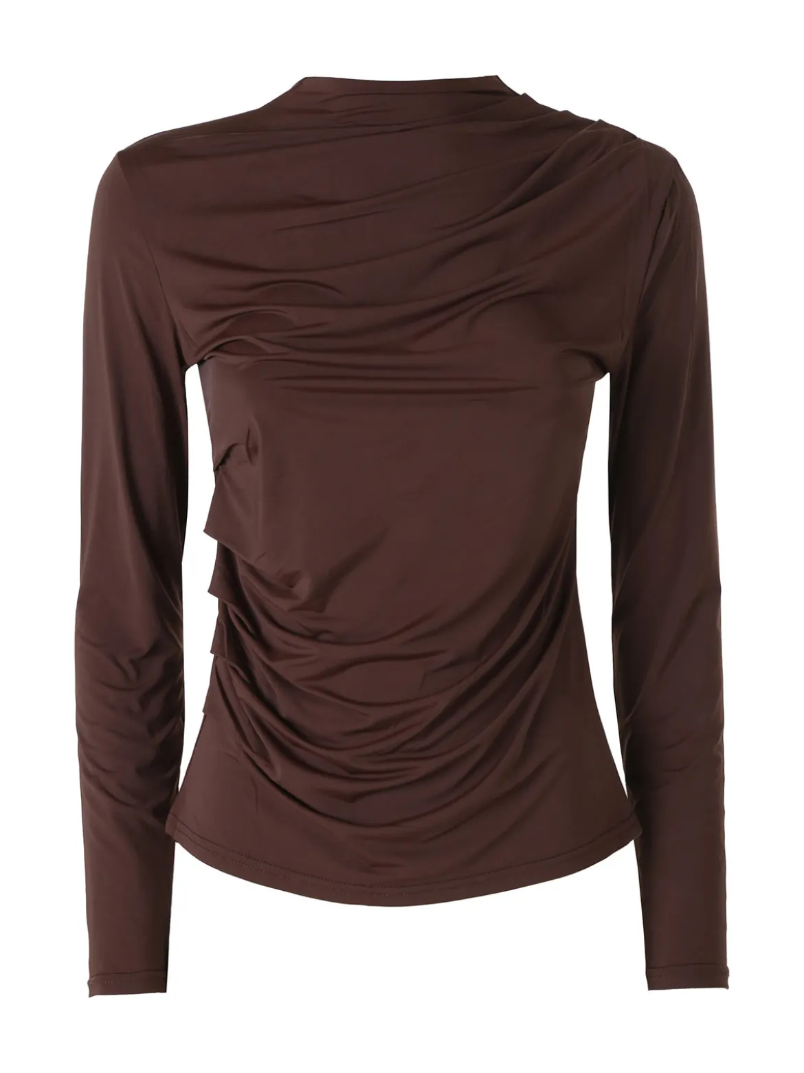 Gondola Blu Maglia donna accollata a maniche lunghe con drappeggio laterale - moro