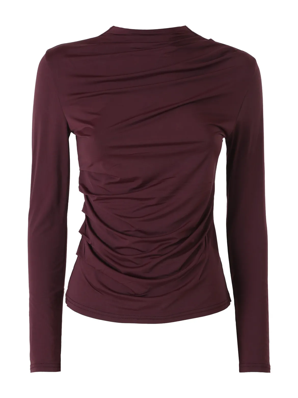 Gondola Blu Maglia donna accollata a maniche lunghe con drappeggio laterale - bordeaux