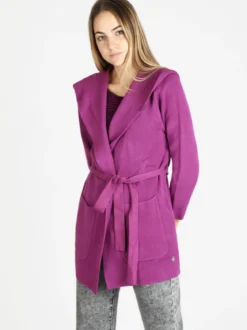 Griffai Spolverino donna in maglia con cappuccio e cintura