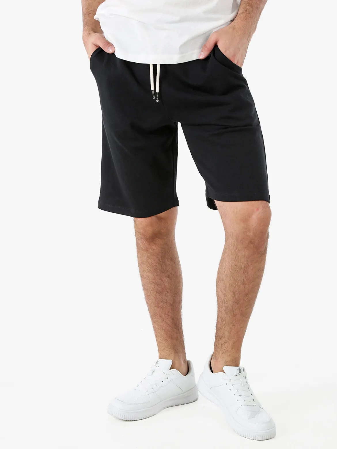 Guy Bermuda da uomo in felpa con coulisse - nero