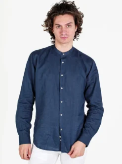 Guy Camicia da uomo alla coreana in misto lino