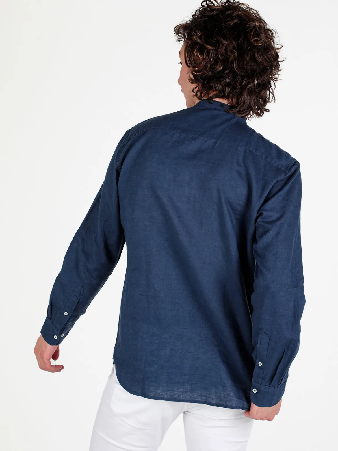 Guy Camicia da uomo alla coreana in misto lino