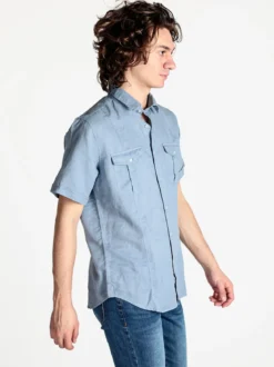 Guy Camicia da uomo misto lino a maniche corte
