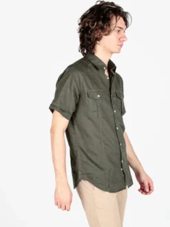 Guy Camicia da uomo misto lino a maniche corte