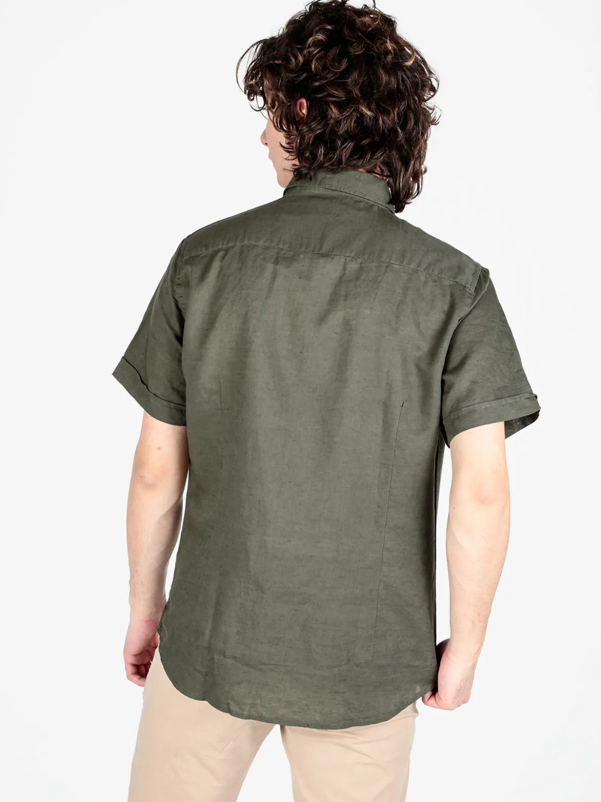 Guy Camicia da uomo misto lino a maniche corte