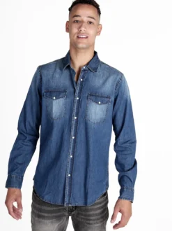 Guy Camicia in jeans da uomo a maniche lunghe