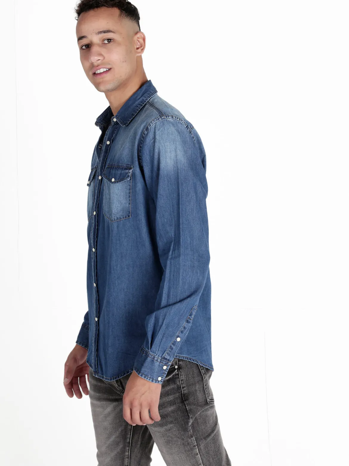 Guy Camicia in jeans da uomo a maniche lunghe