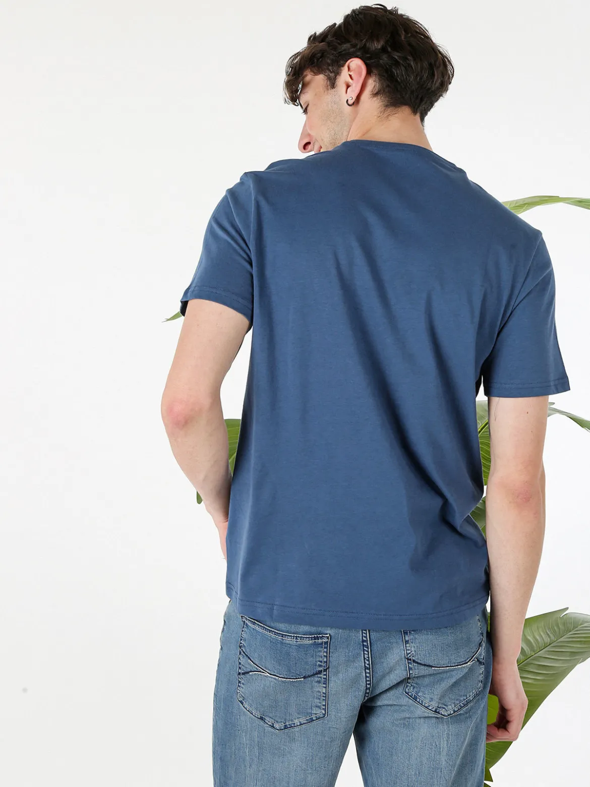 Guy T-shirt girocollo da uomo in cotone con stampa - blu