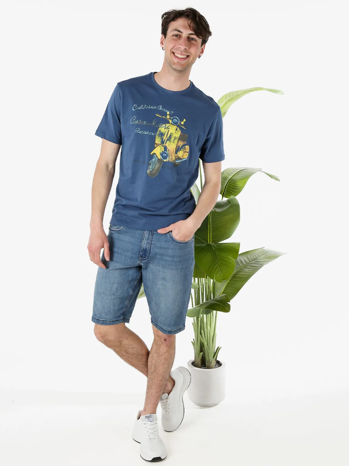Guy T-shirt girocollo da uomo in cotone con stampa - blu