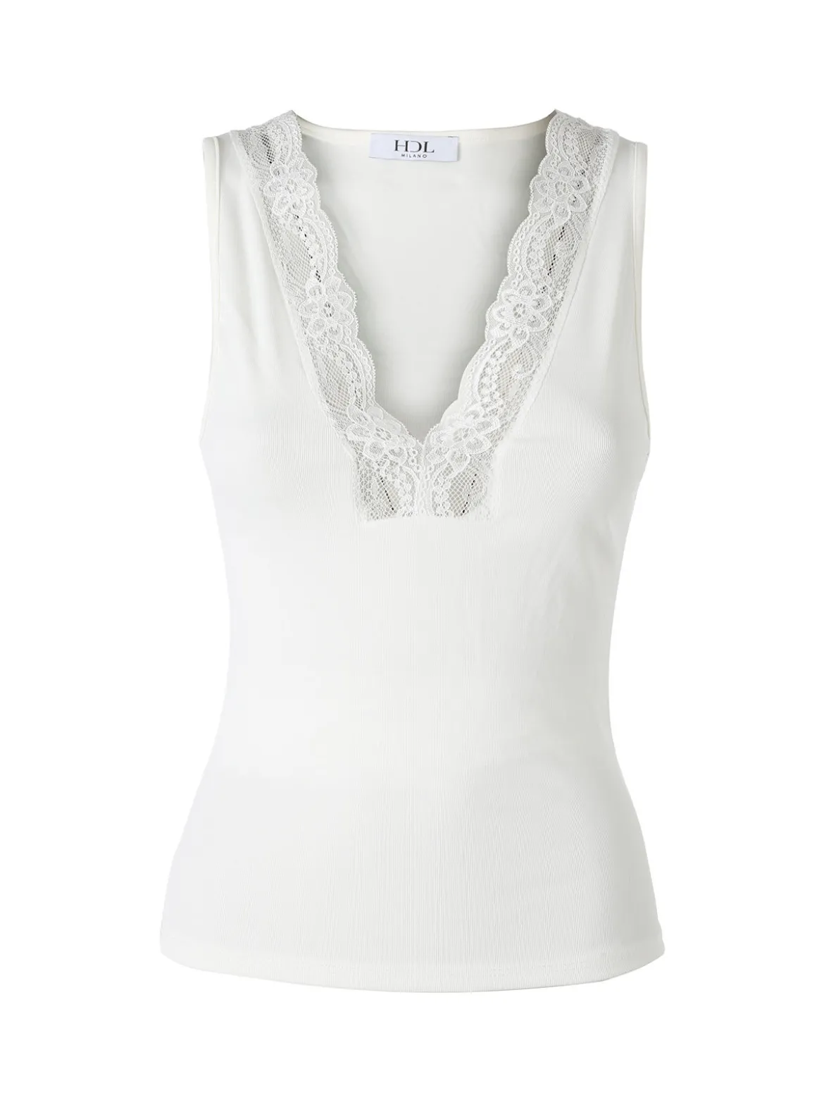 Hdl Milano Top donna con scollo a V e pizzo - bianco