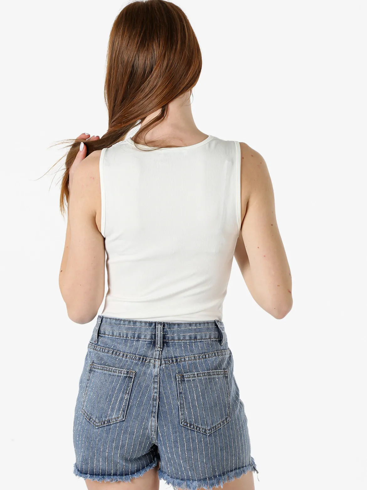 Hdl Milano Top donna con scollo a V e pizzo - bianco