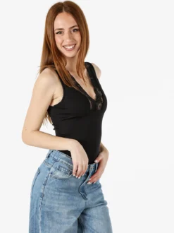 Hdl Milano Top donna con scollo a V e pizzo - nero
