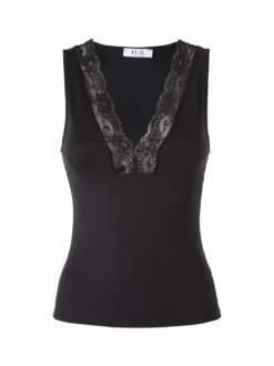 Hdl Milano Top donna con scollo a V e pizzo - nero