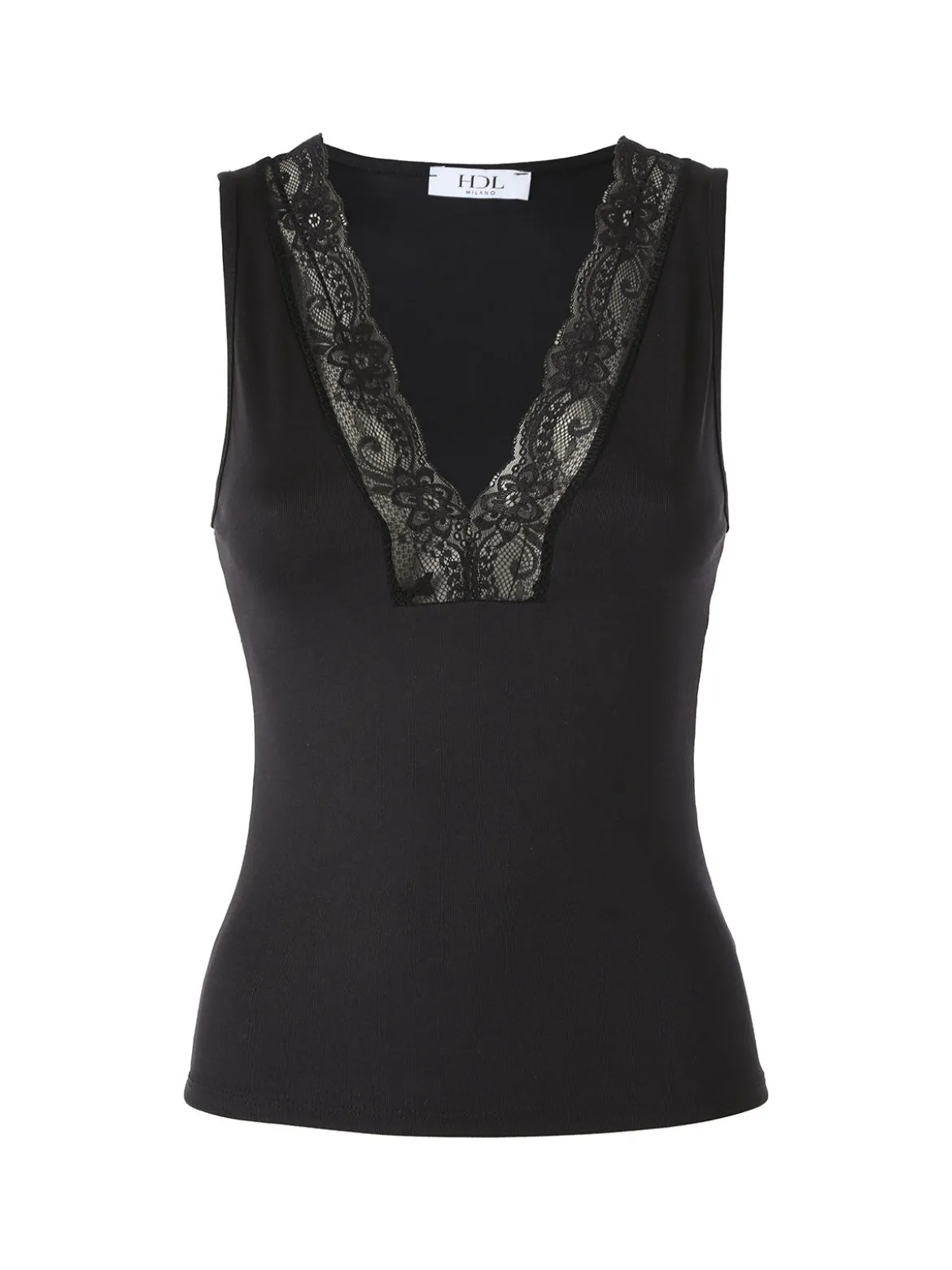 Hdl Milano Top donna con scollo a V e pizzo - nero