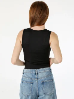 Hdl Milano Top donna con scollo a V e pizzo - nero
