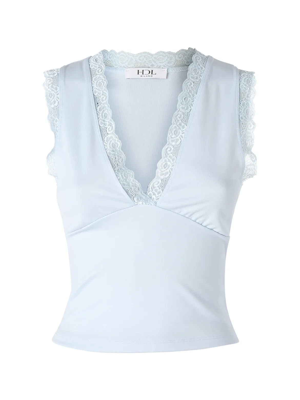 Hdl Milano Top donna elasticizzato con dettagli di pizzo - azzurro