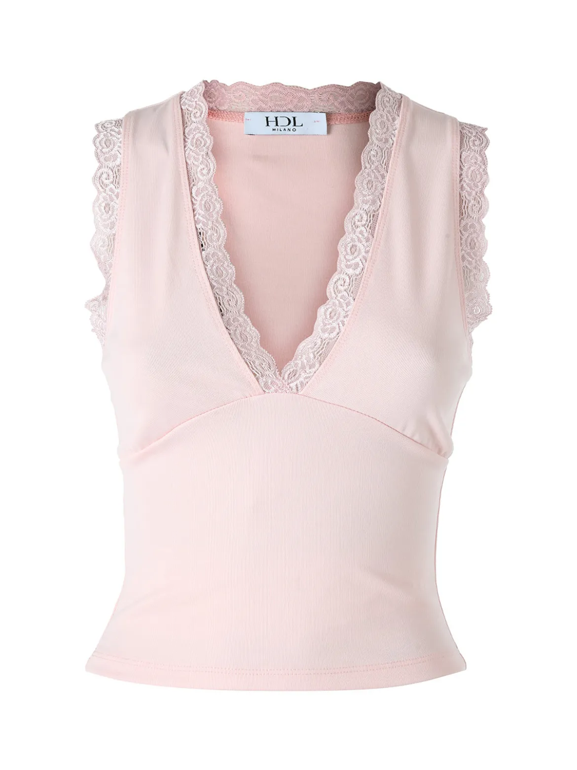 Hdl Milano Top donna elasticizzato con dettagli di pizzo - rosa
