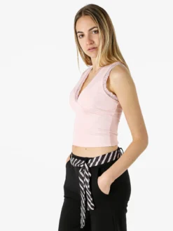 Hdl Milano Top donna elasticizzato con dettagli di pizzo - rosa