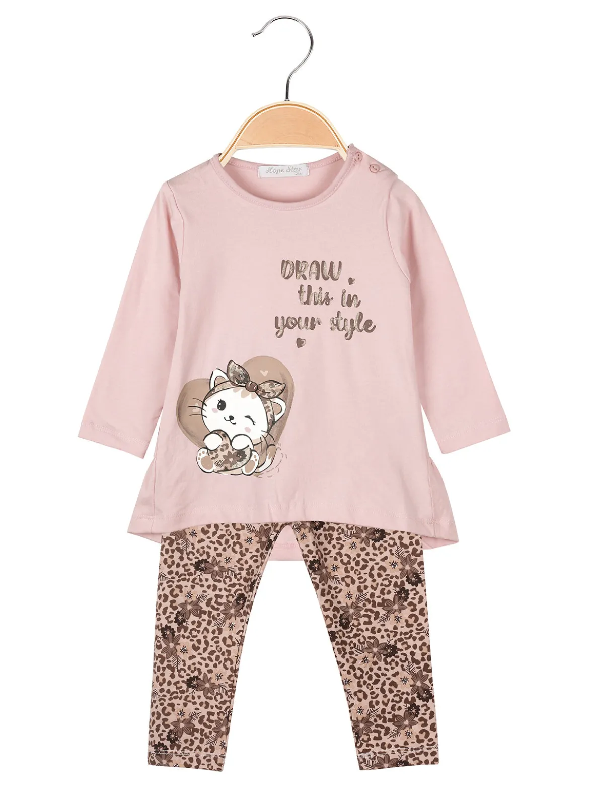 Hope Star Completo 2 pezzi da neonata con maglietta e leggings a fantasia - rosa