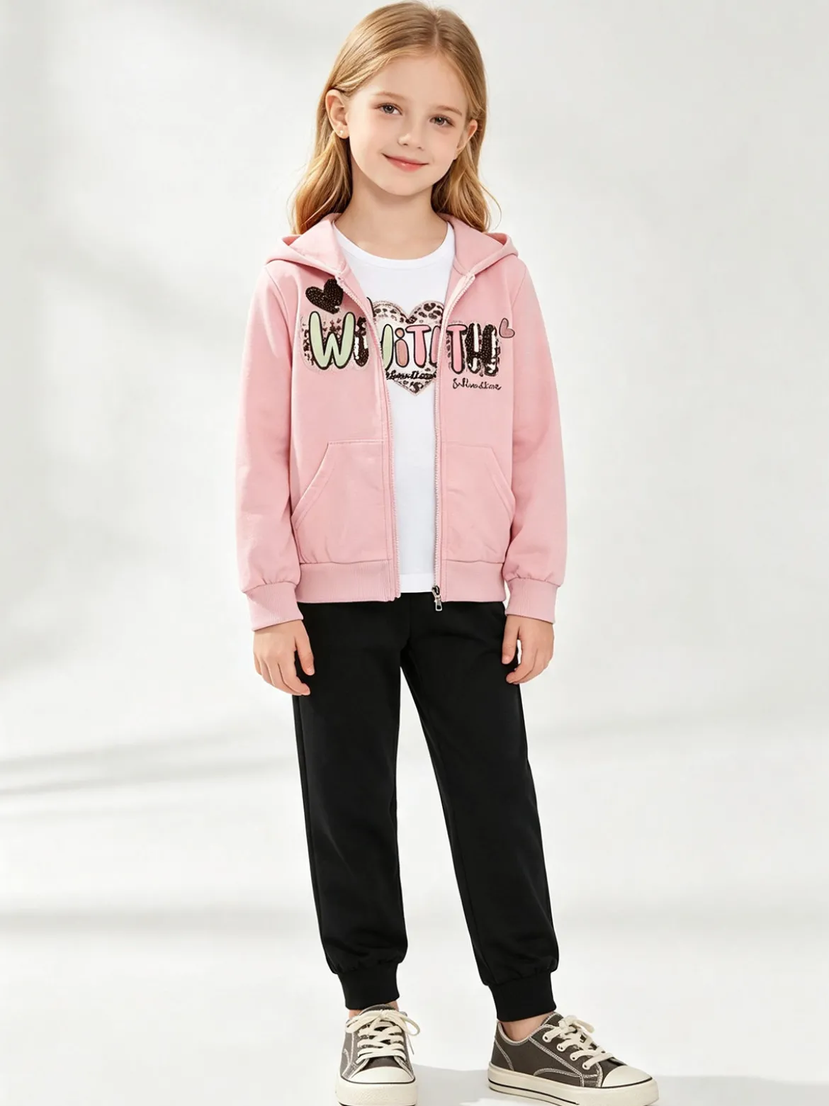 Hope Star Completo tuta da bambina con cappuccio e zip - rosa