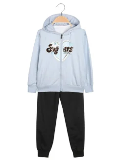 Hope Star Completo tuta da bambina 3 pezzi con paillettes cappuccio e zip - azzurro