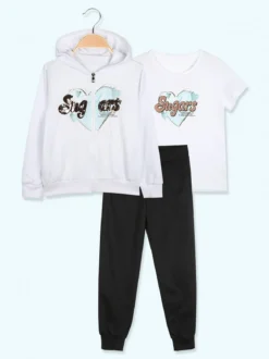 Hope Star Completo tuta da bambina 3 pezzi con paillettes cappuccio e zip - bianco