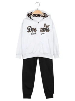 Hope Star Completo tuta 3 pezzi da bambina con cappuccio e zip - bianco