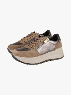 Igi&Co Sneakers donna in pelle con zeppa platform - fango