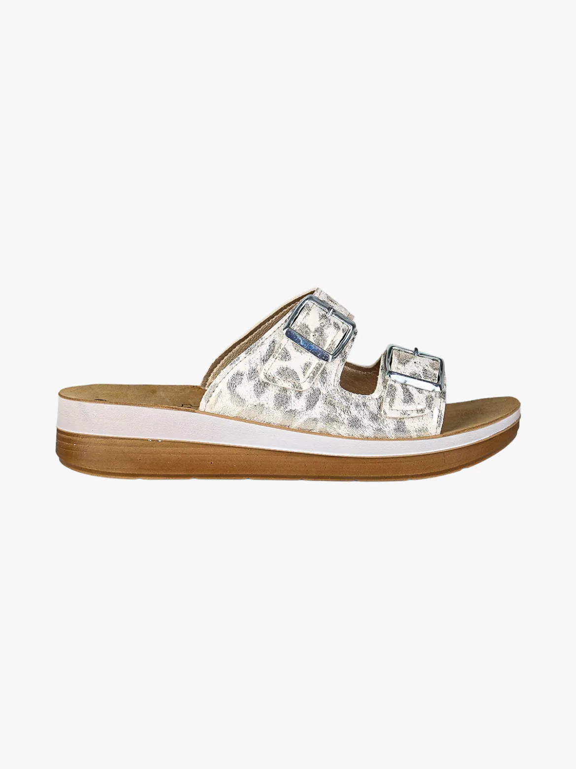 Inblu Ciabatte donna con doppia fascia animalier e fibbie - bianco