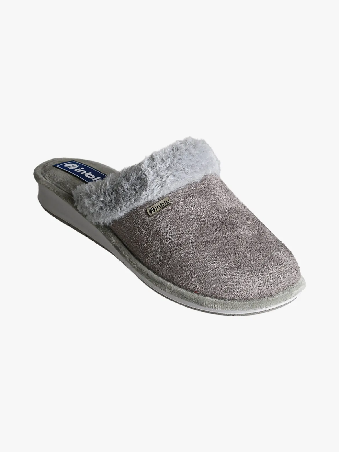Inblu Pantofole donna con bordo in ecopelliccia e zeppa - grigio