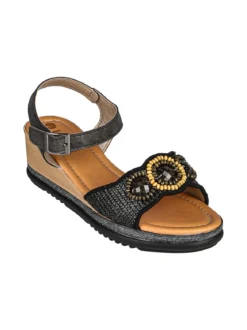 Inblu Sandali donna con zeppa e decoro cerchi con perline - nero