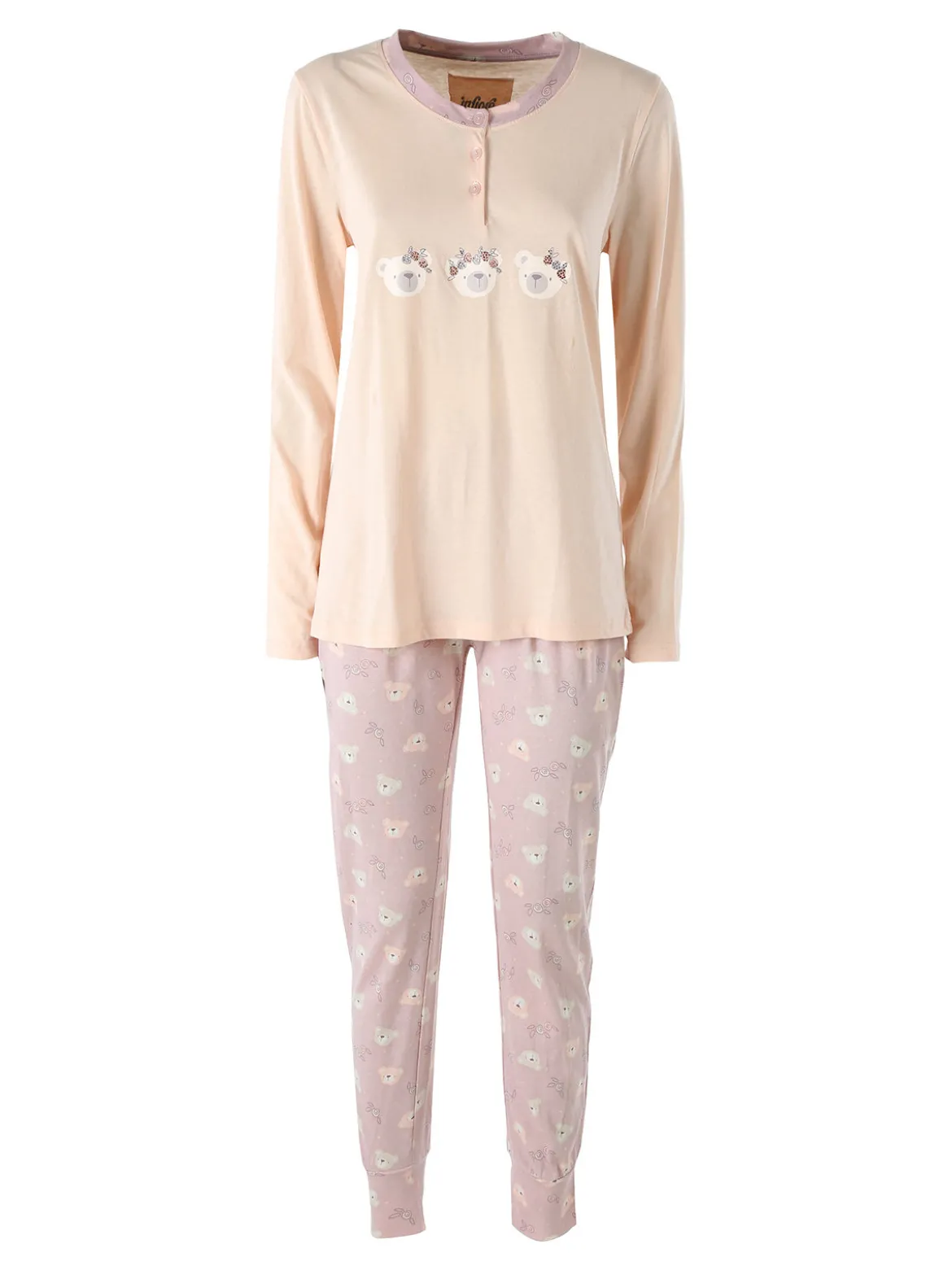 Infiore HONEY Pigiama lungo da donna in cotone con stampe - rosa